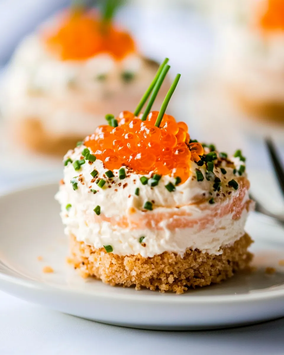 Tasty Mini Savory Cheesecake with Caviar and Chives image