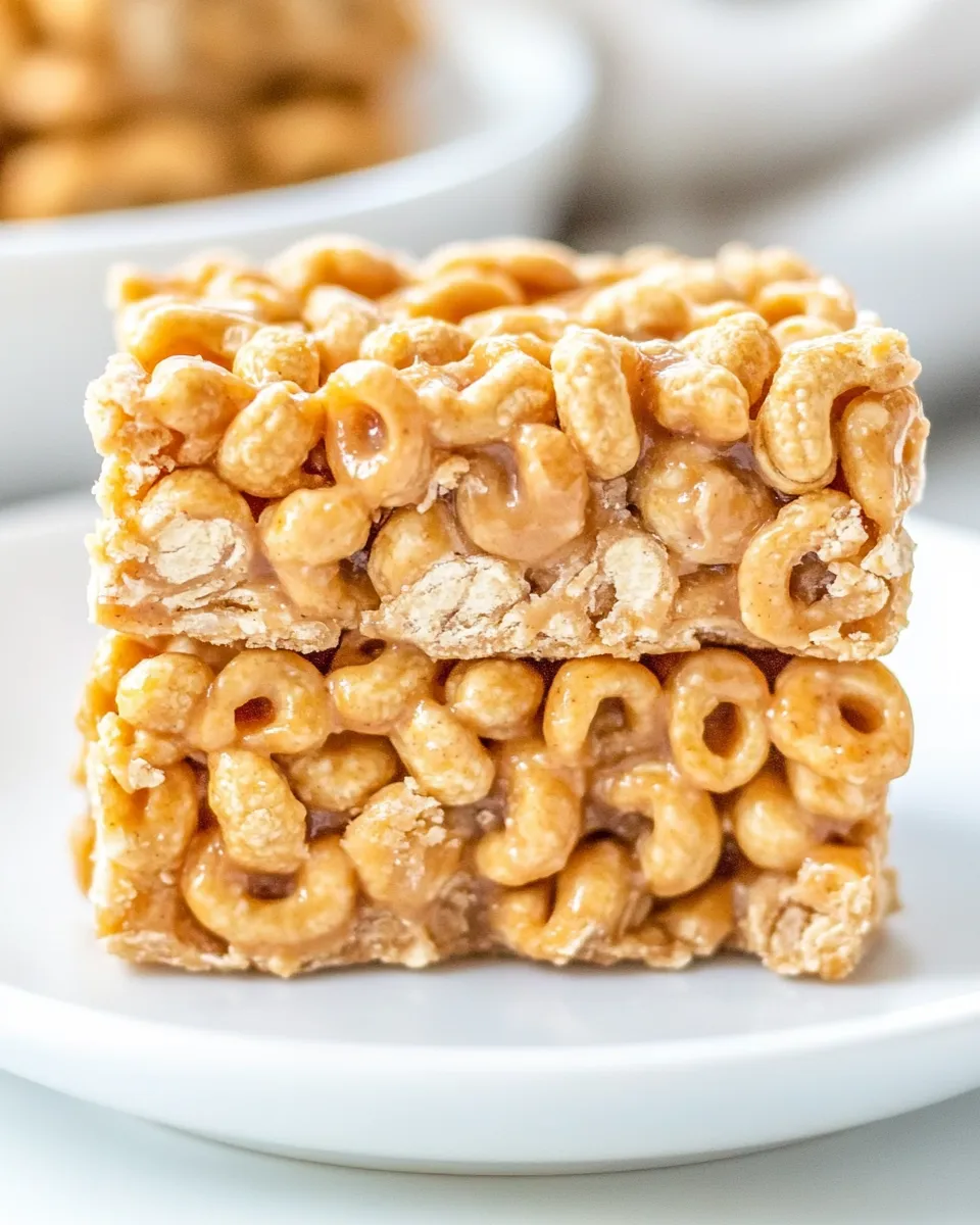 Classic No Bake Peanut Butter Cheerio Bars food shot