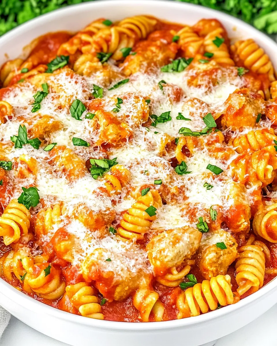 Quick One-Pot Chicken Parmesan Pasta food shot