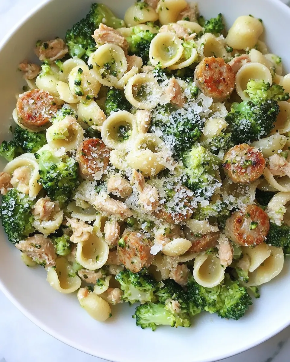 Savory Orecchiette Pasta with Chicken Sausage and Broccoli food shot