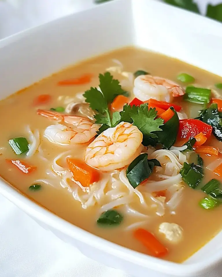 Homemade Pad Thai Soup with Shrimp and Vegetables photo