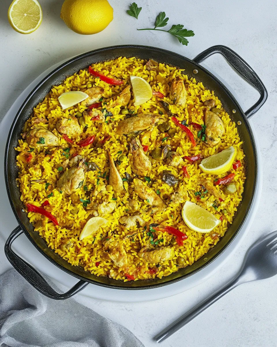 Delicious Paella Valenciana shot