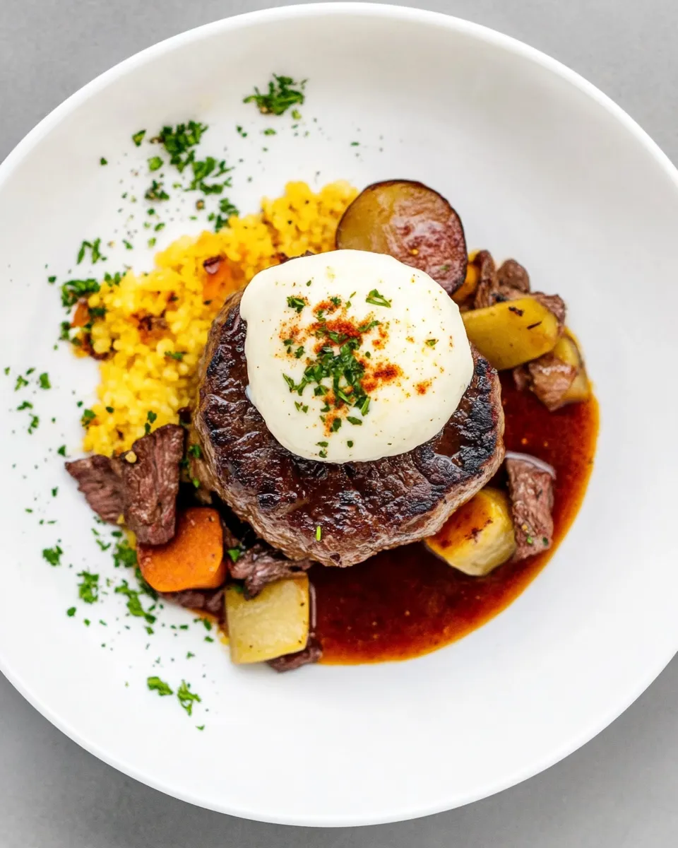 Delicious Pariserbf (Beef Parisienne) food shot