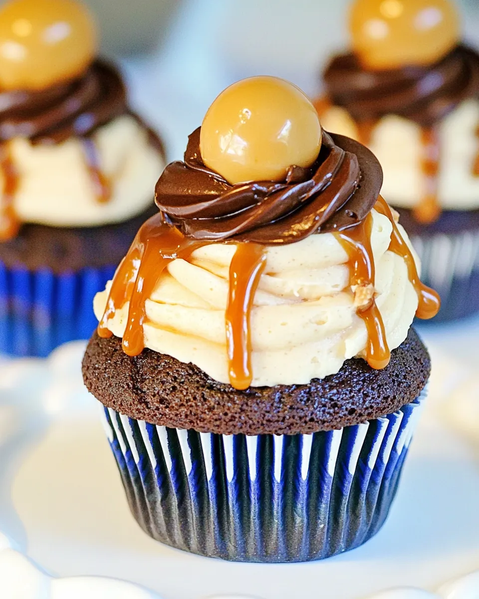 Delicious Peanut Butter Caramel Chocolate Cupcakes image