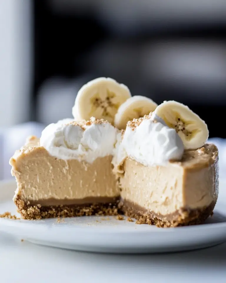 Homemade Peanut Butter Cheesecake with Whipped Marshmallow and Bananas. photo