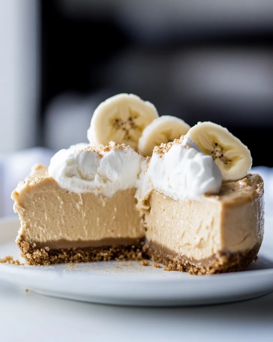 Homemade Peanut Butter Cheesecake with Whipped Marshmallow and Bananas. photo