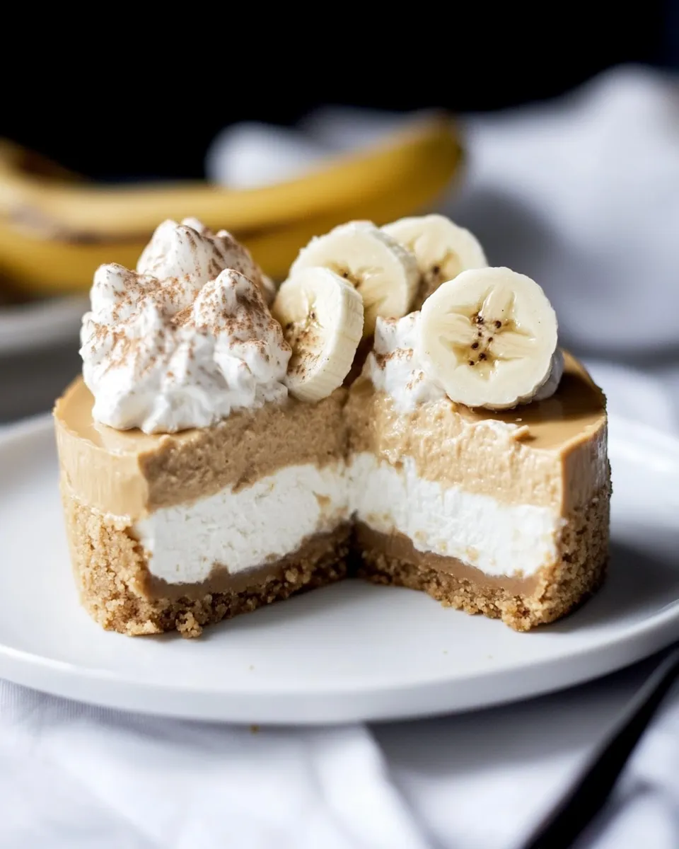 Classic Peanut Butter Cheesecake with Whipped Marshmallow and Bananas. image