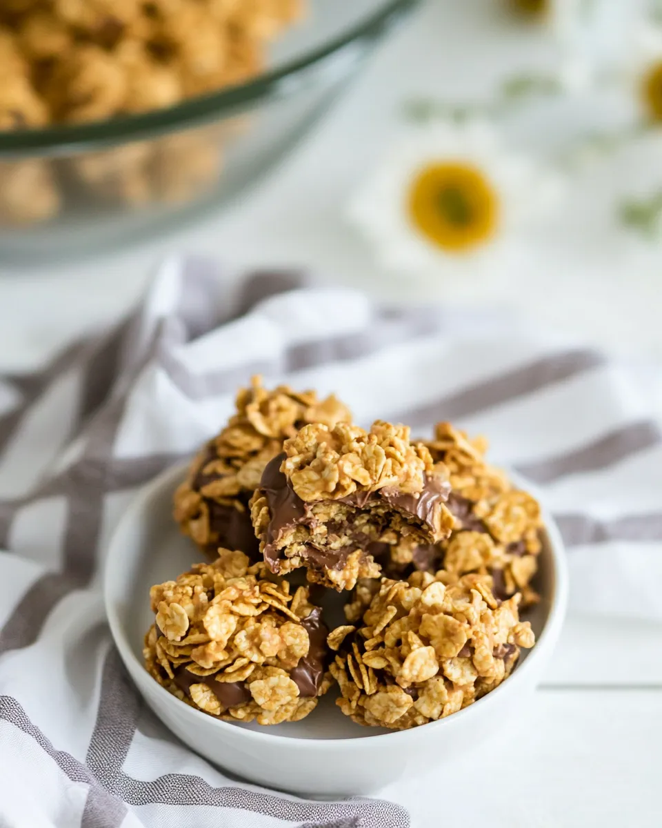 Delicious Peanut Butter Cornflake Cookies (No Bake) shot