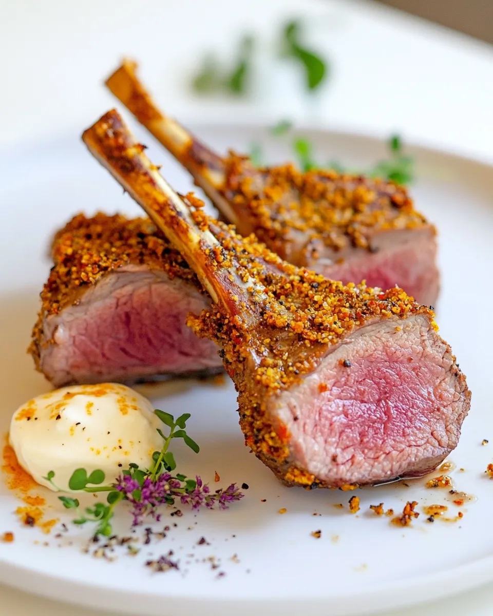 Homemade Pepper Crusted Racks of Lamb with Horseradish Creme Fraiche photo