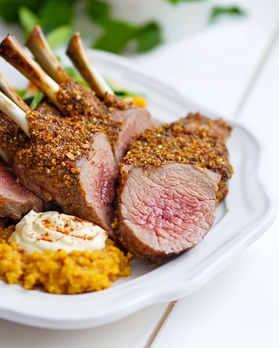 Delicious Pepper Crusted Racks of Lamb with Horseradish Creme Fraiche image