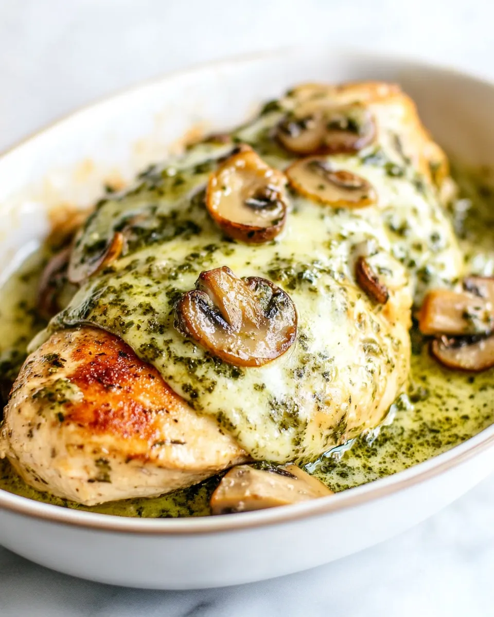 Healthy Pesto Mushroom Chicken dish photo