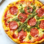Homemade Pesto and Salami Pizza Recipe photo