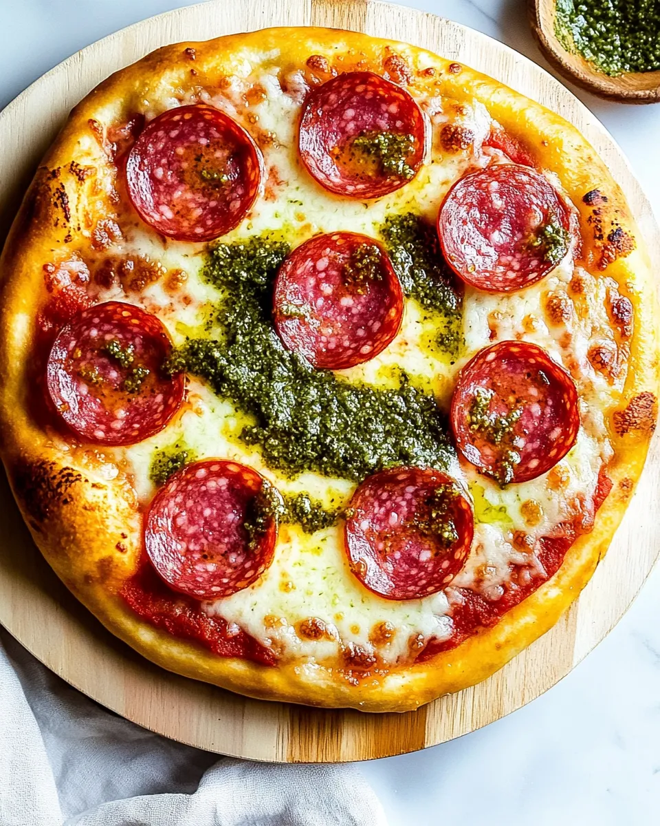 Classic Pesto and Salami Pizza Recipe image