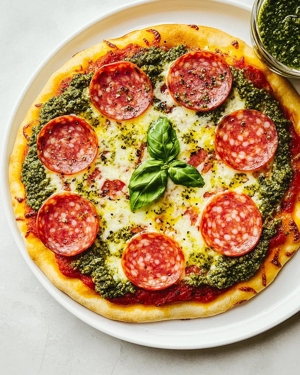 Easy Pesto and Salami Pizza Recipe shot