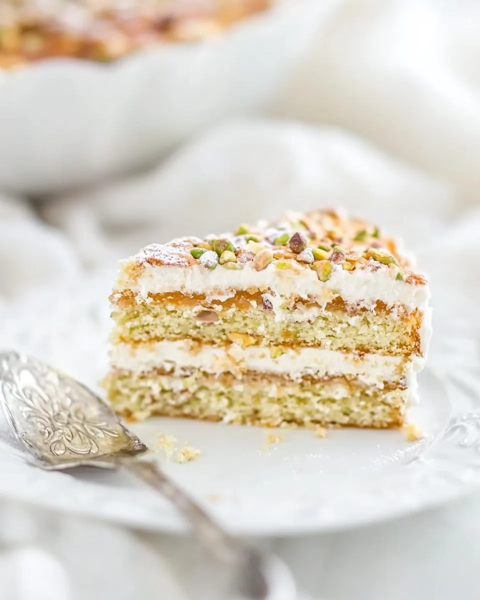 Delicious Pistachio Crpe Cake shot