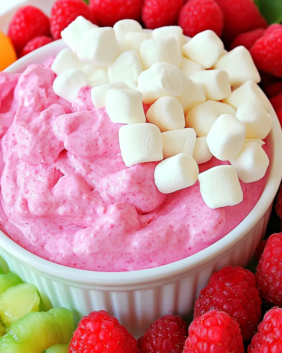 Delicious Raspberry Marshmallow Fruit Dip shot