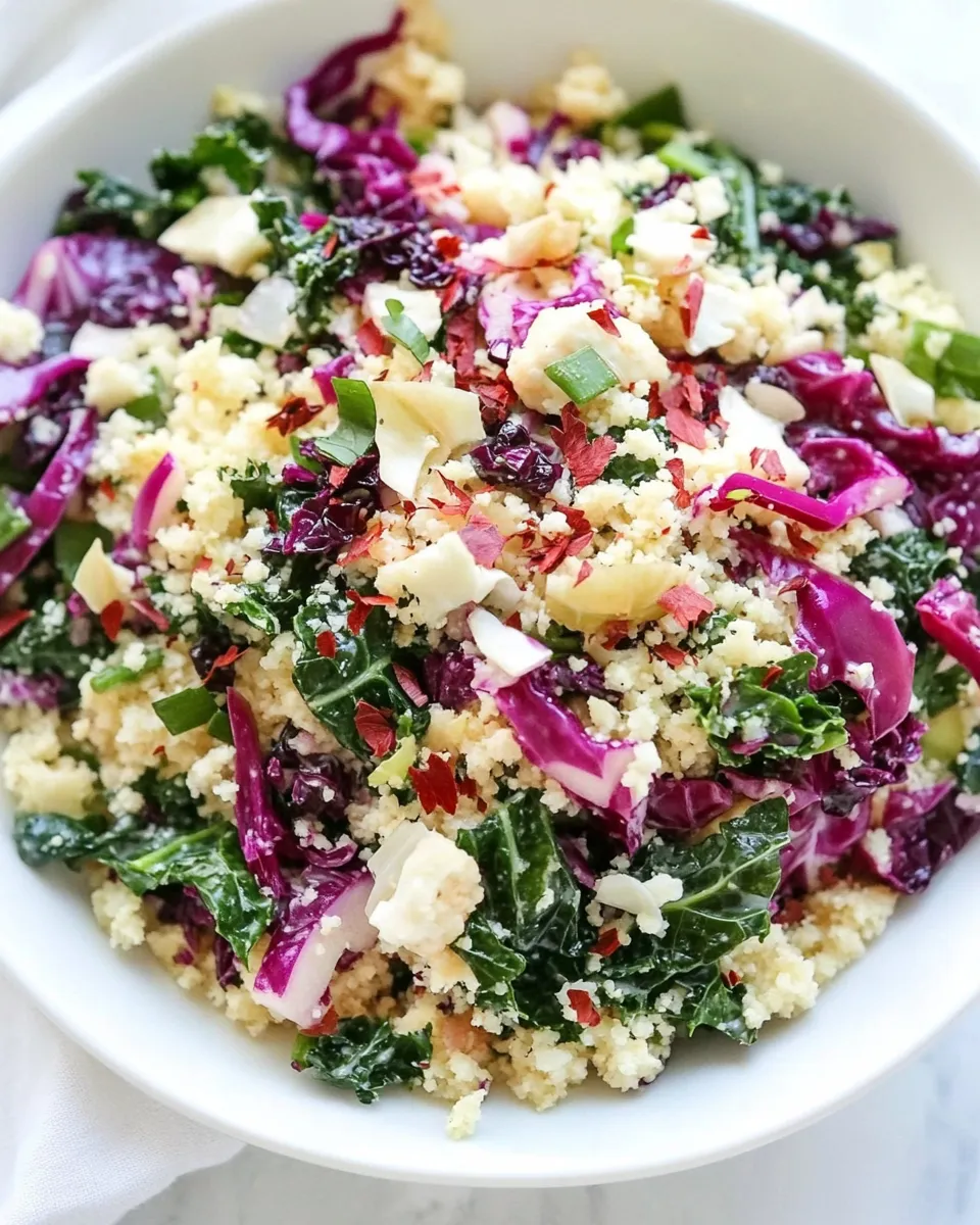 Delicious Raw Cauliflower Couscous with Kale and Cabbage recipe photo