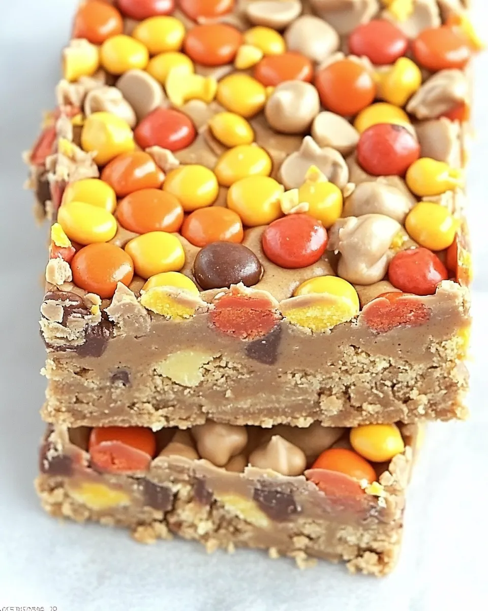 Delicious Reeses Pieces Peanut Butter Bars shot