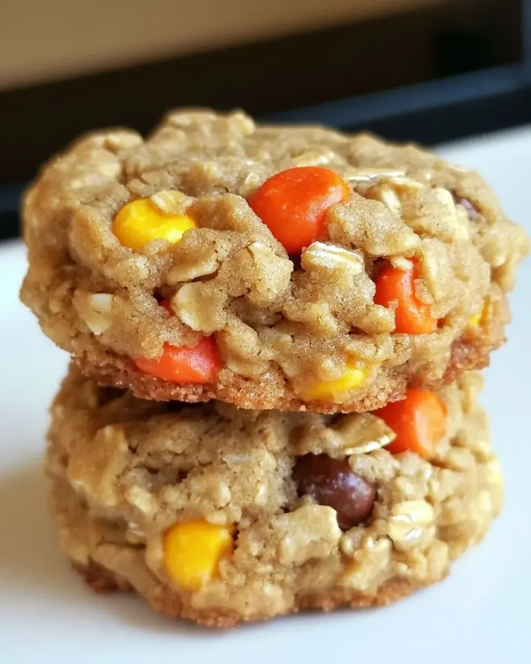 Homemade Reeses Pieces Peanut Butter Oatmeal Cookies photo