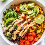 Homemade Roasted Veggie Burrito Bowls with Vegan Queso photo