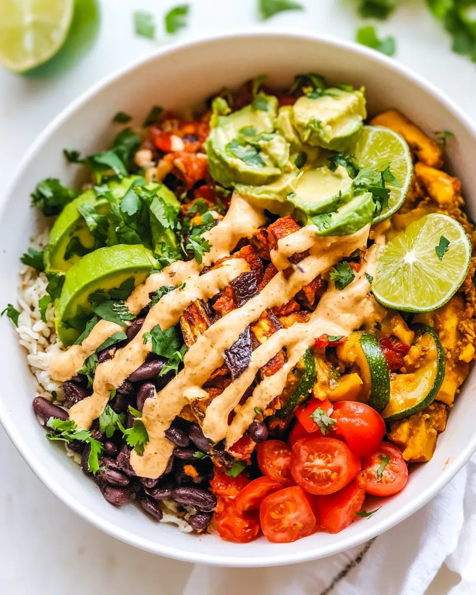 Homemade Roasted Veggie Burrito Bowls with Vegan Queso photo