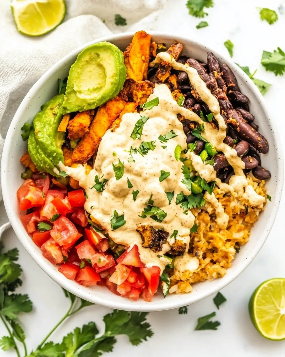 Delicious Roasted Veggie Burrito Bowls with Vegan Queso image