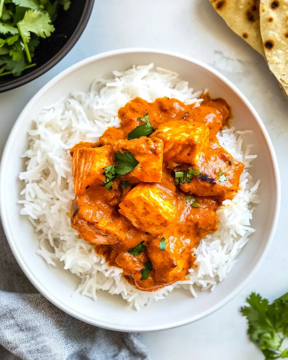 Delicious Salmon Tikka Masala shot