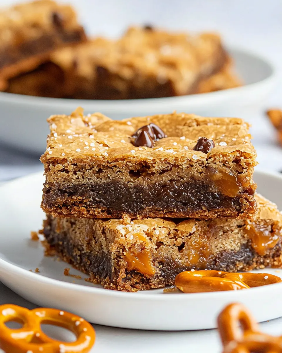 Homemade Salted Caramel Blondies with Pretzels recipe photo