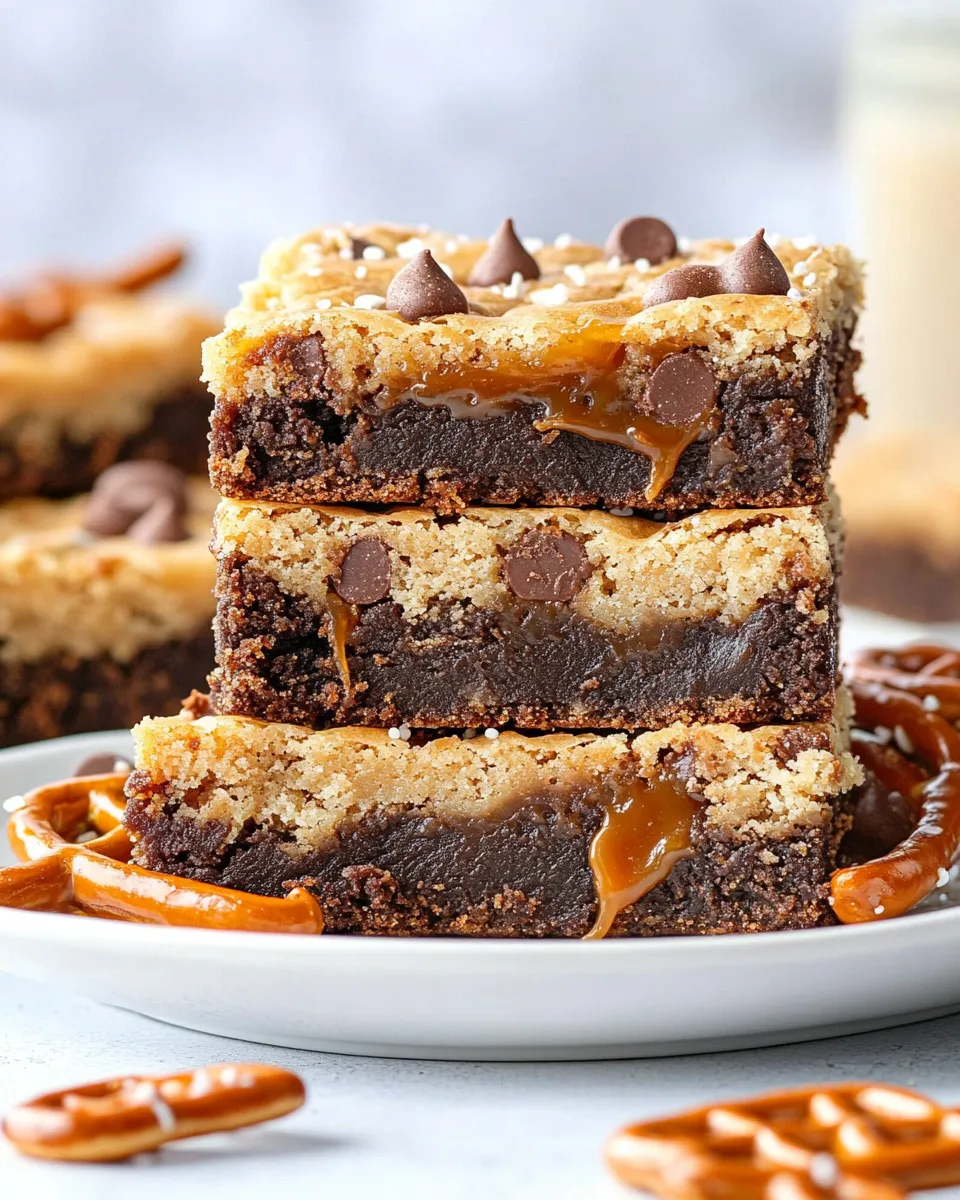 Best Salted Caramel Blondies with Pretzels food shot