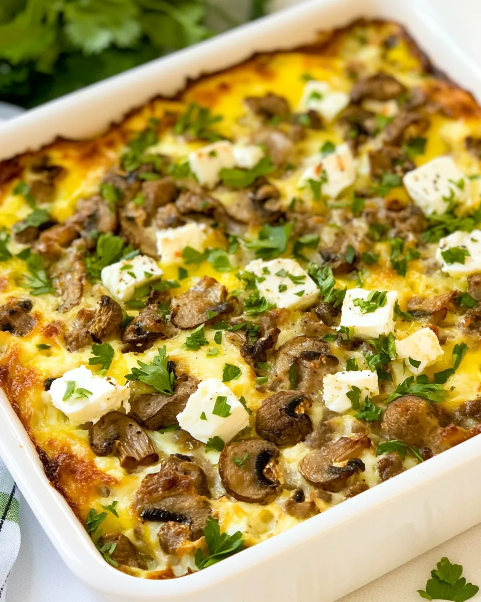 Delicious Sausage, Mushrooms, and Feta Baked with Eggs shot