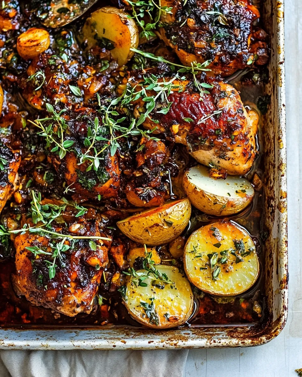 Savory Sheet Pan Lemon Balsamic Chicken and Potatoes. recipe photo