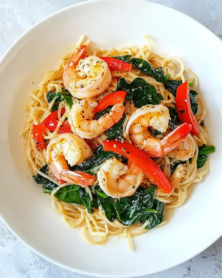 Homemade Shrimp Scampi with Peppers and Spinach photo
