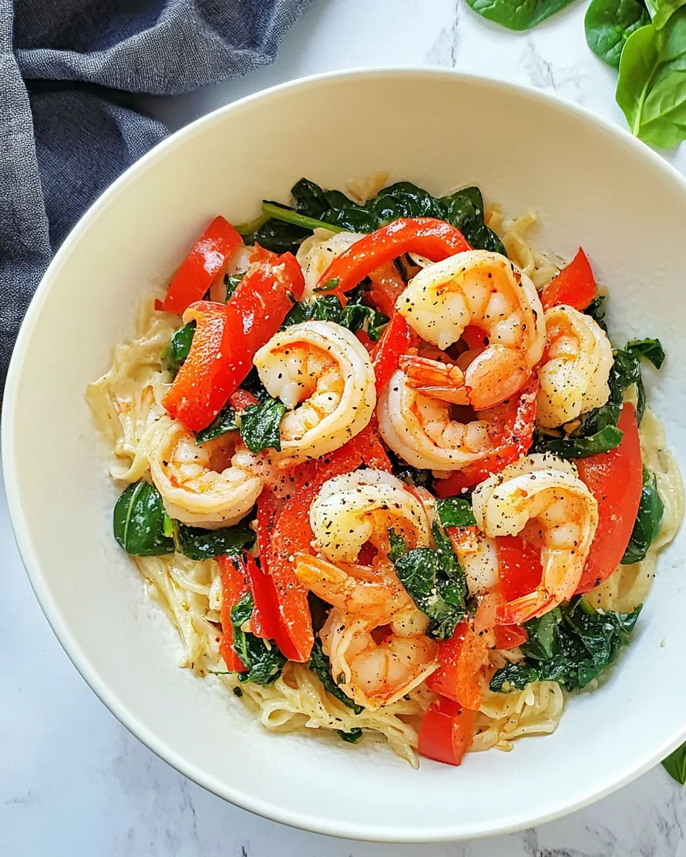 Healthy Shrimp Scampi with Peppers and Spinach dish photo