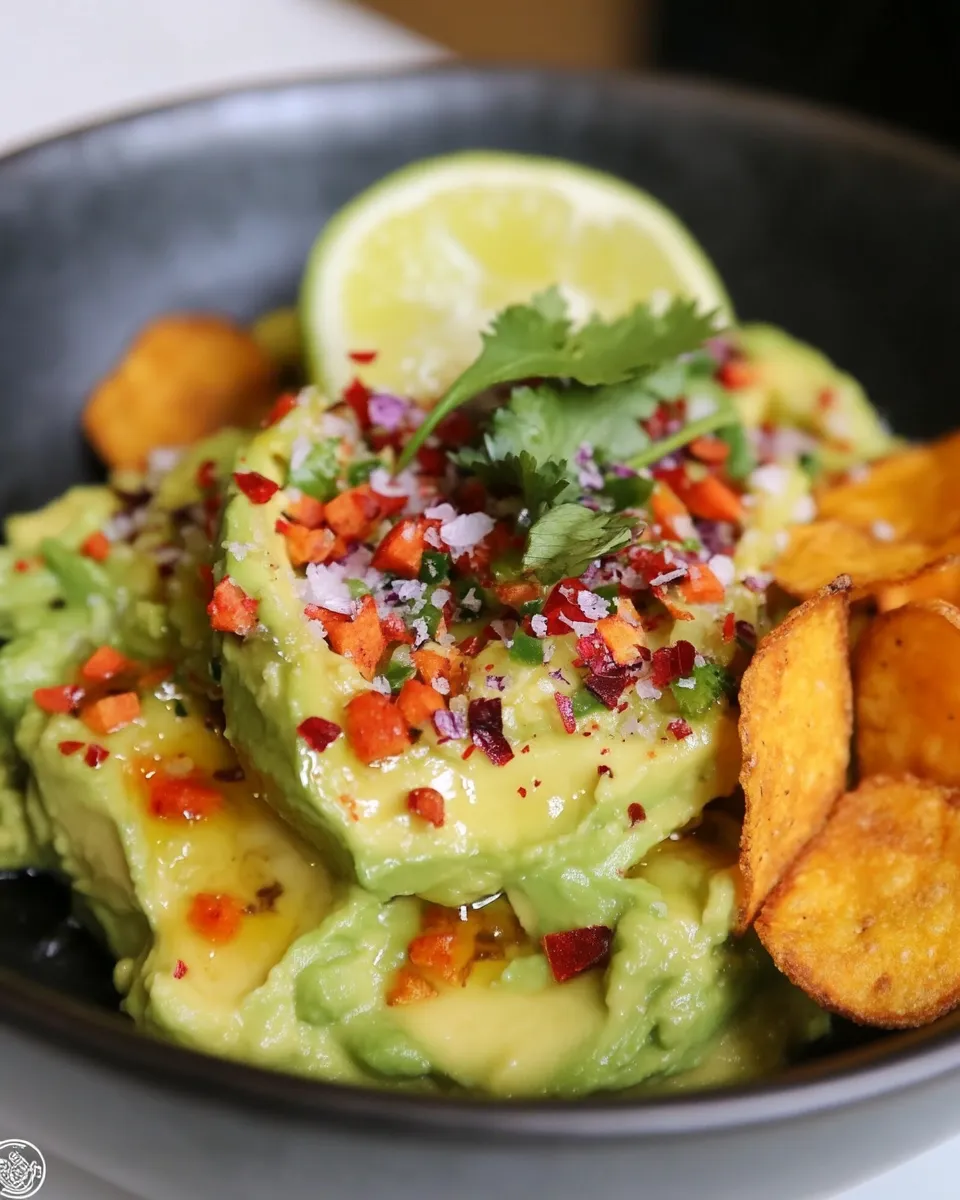 Homemade Smashed Avocados with Sweet Potato Chips recipe photo