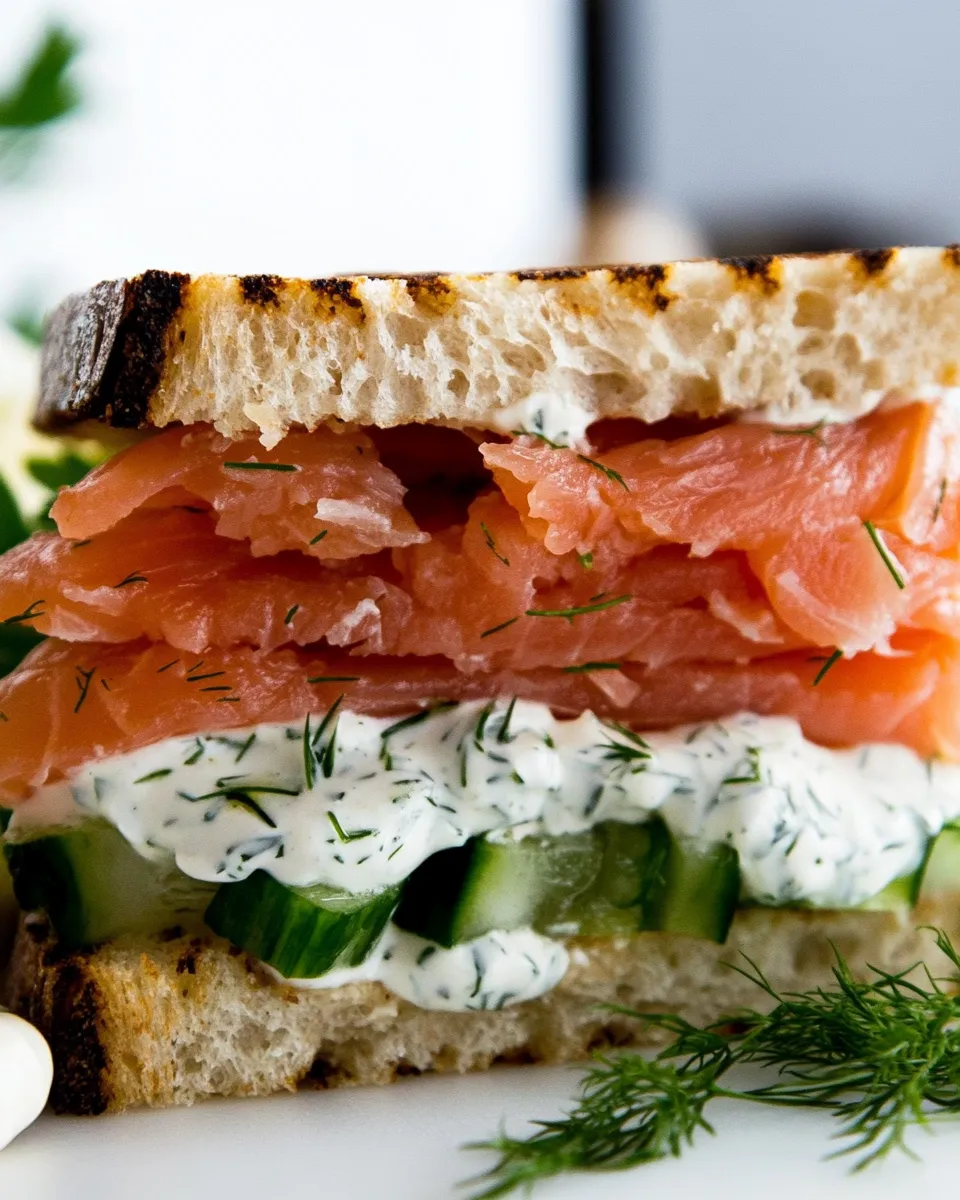 Delicious Smoked Salmon Panini Sandwich with Lemon Dill Mayonnaise image