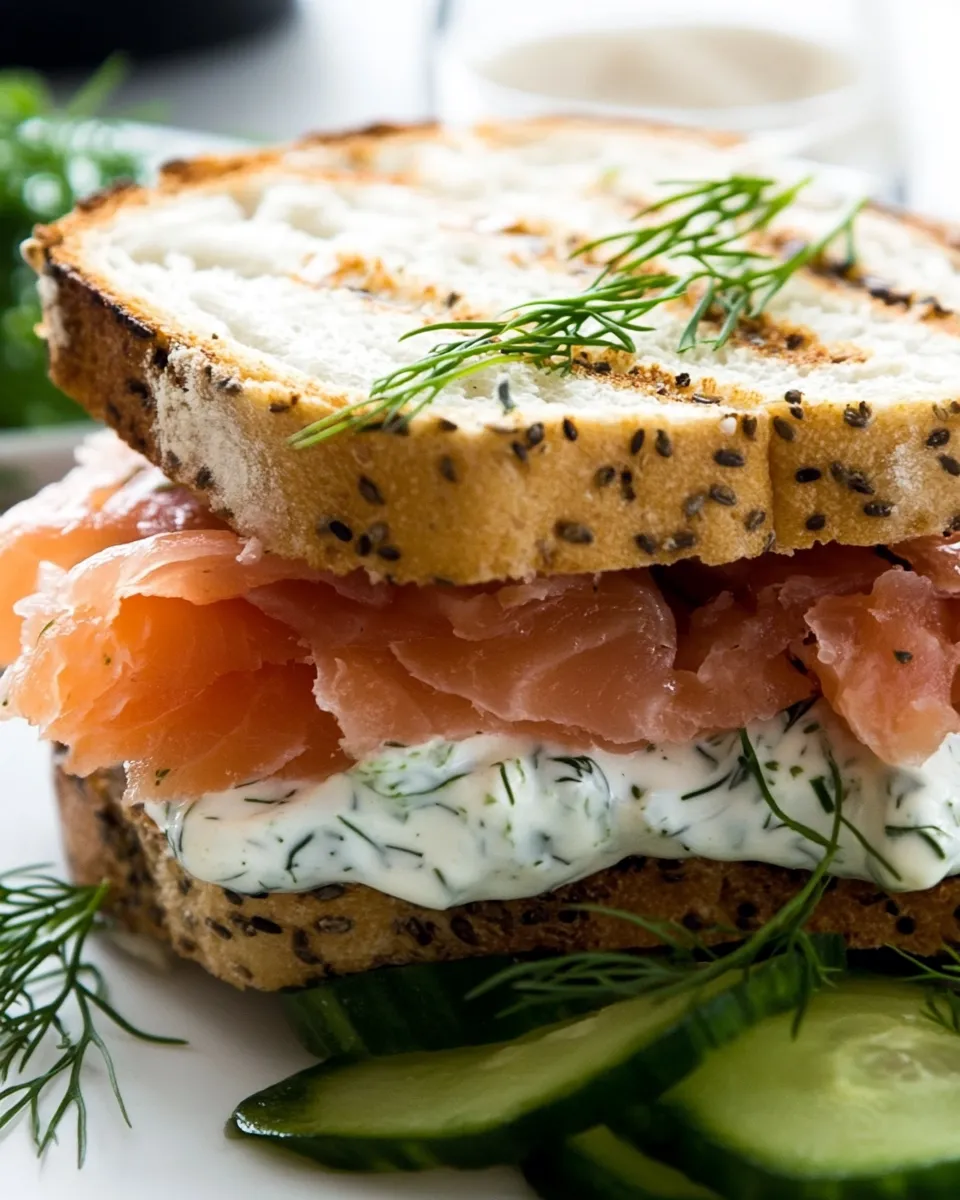 Savory Smoked Salmon Panini Sandwich with Lemon Dill Mayonnaise shot