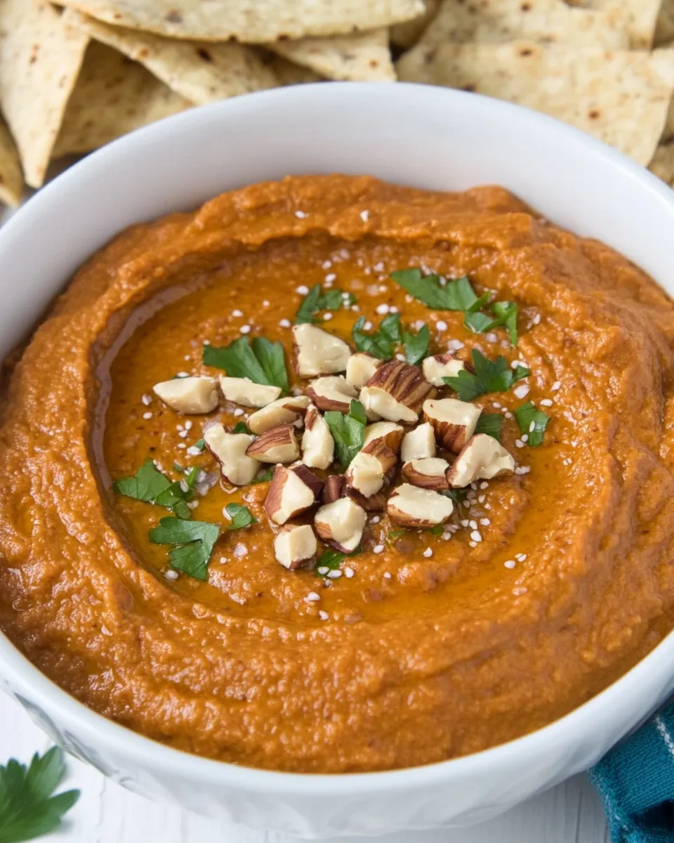 Classic Smoky Roasted Eggplant Red Pepper Dip with Walnuts image