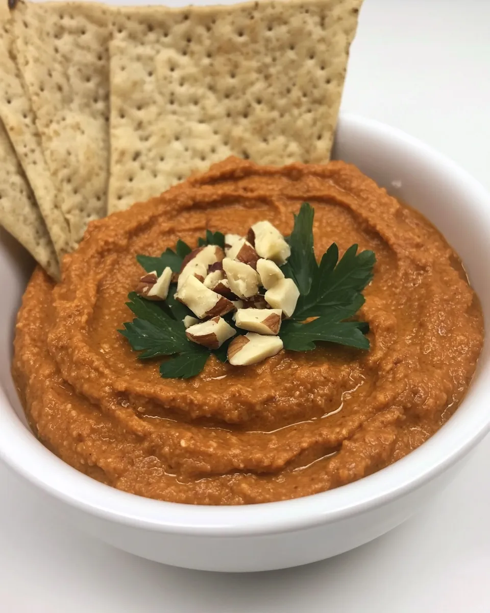 Delicious Smoky Roasted Eggplant Red Pepper Dip with Walnuts shot