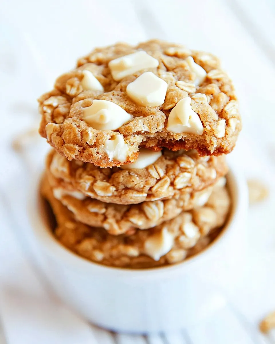 Classic Soft and Chewy Peanut Butter Oatmeal White Chocolate Cookies image