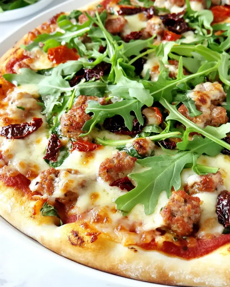 Homemade Spicy Sausage, Sun Dried Tomato, and Arugula Pizza photo