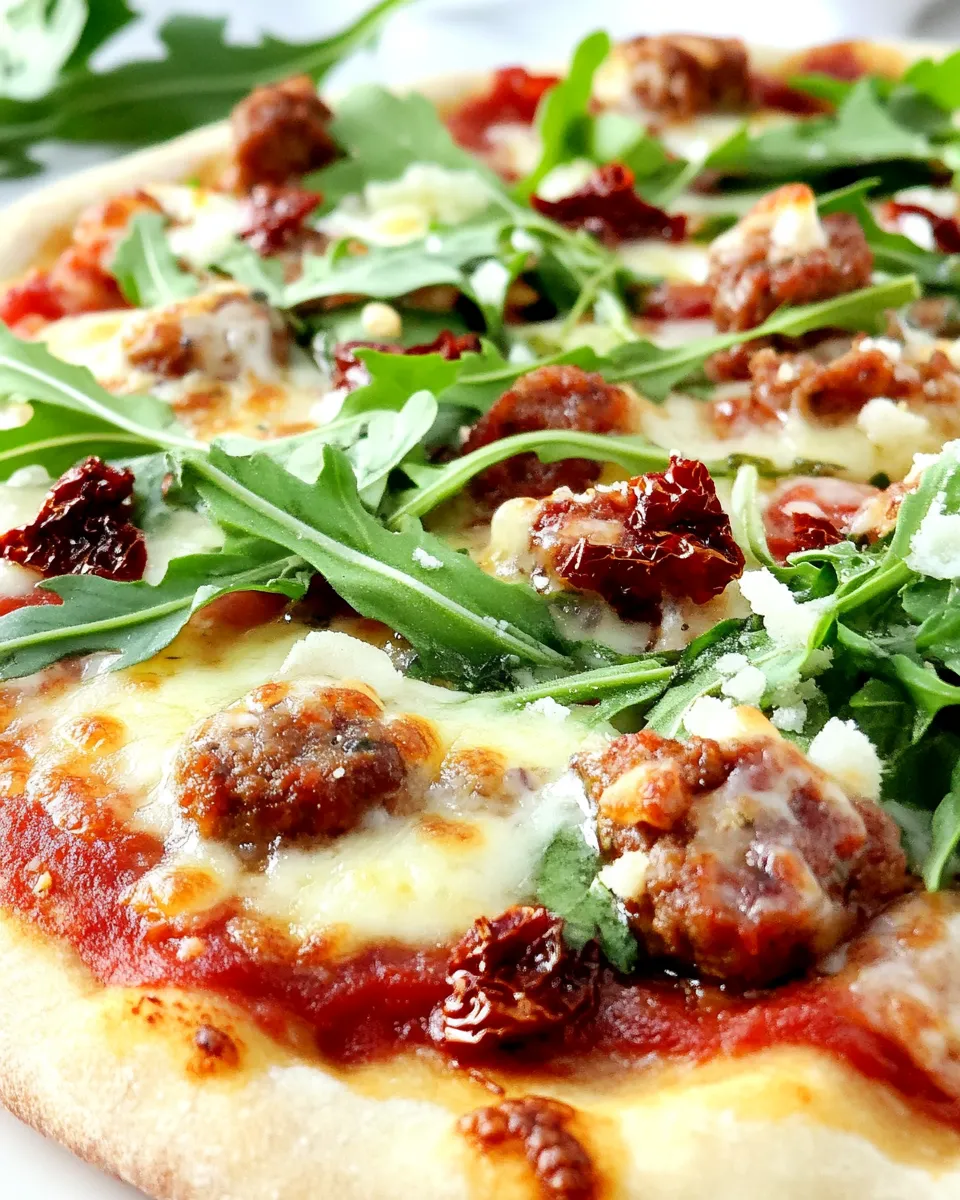 Easy Spicy Sausage, Sun Dried Tomato, and Arugula Pizza recipe photo