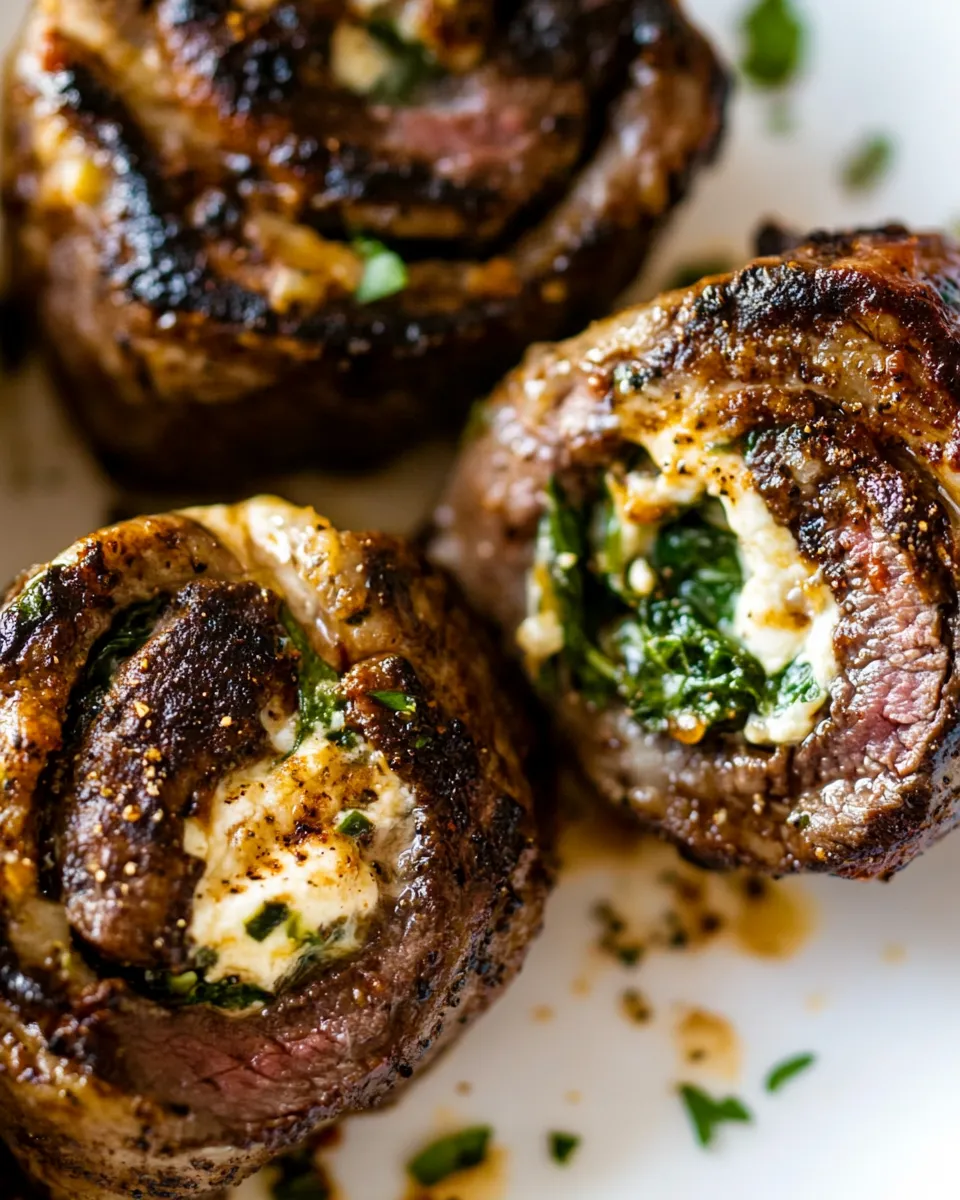 Quick Spinach Cheese Stuffed Flank Steak Rolls recipe photo
