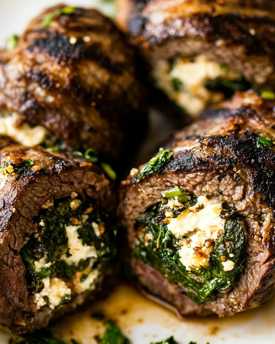 Savory Spinach Cheese Stuffed Flank Steak Rolls dish photo