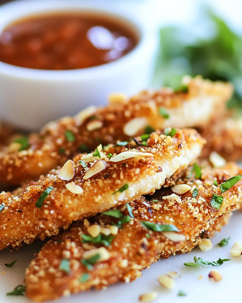 Savory Sriracha Almond Crusted Chicken Strips shot