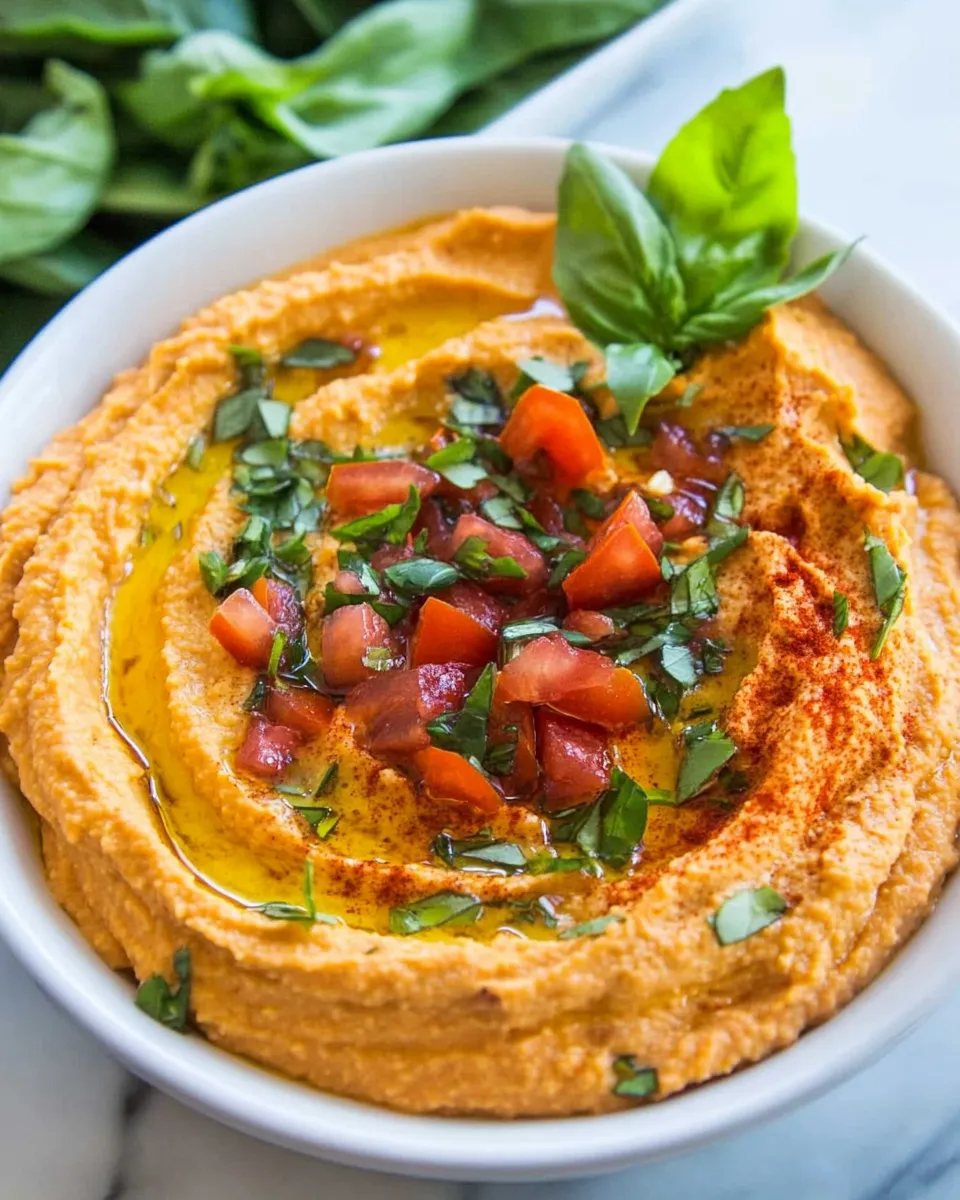 Homemade Sun Dried Tomato Basil Hummus photo