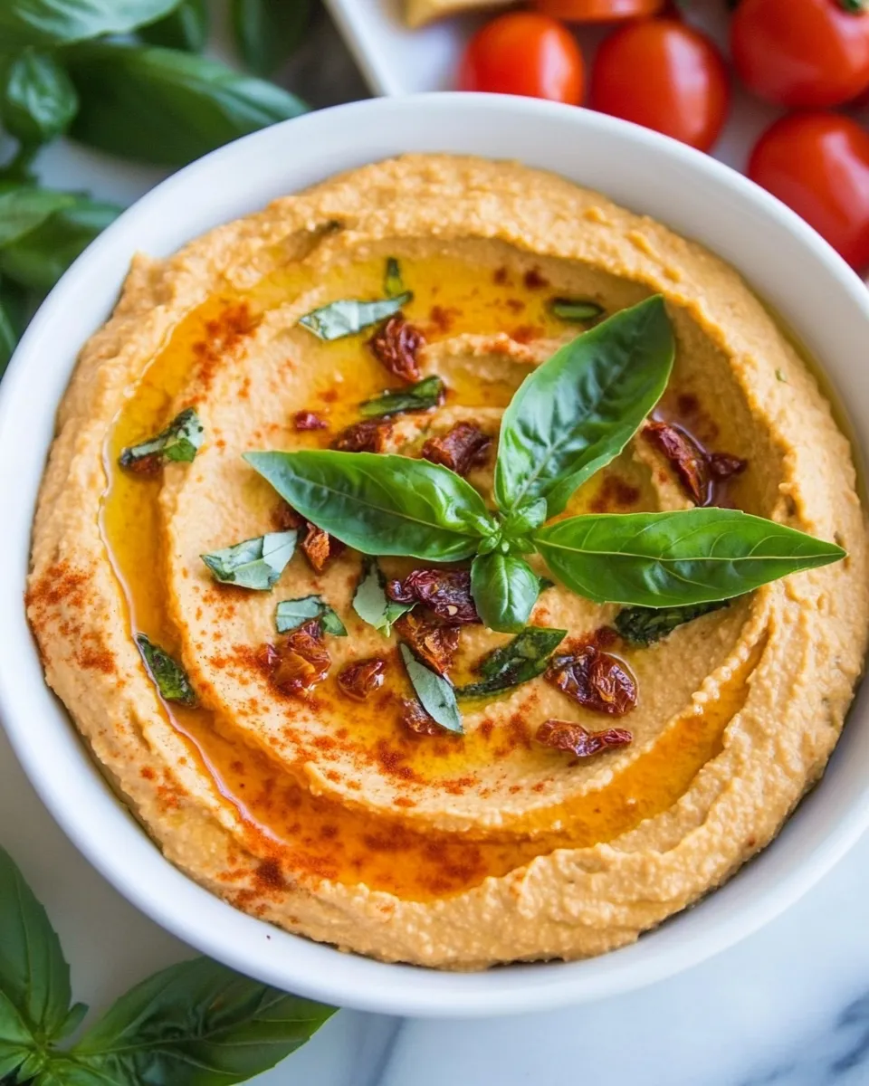 Tasty Sun Dried Tomato Basil Hummus shot