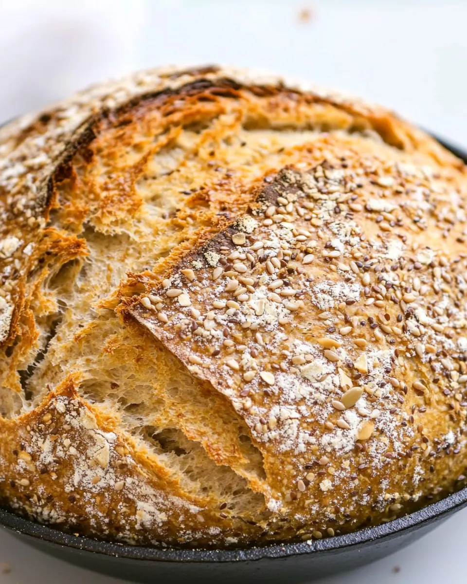 Easy Sunflower and Flax Seeds Whole Wheat Cast Iron Bread shot