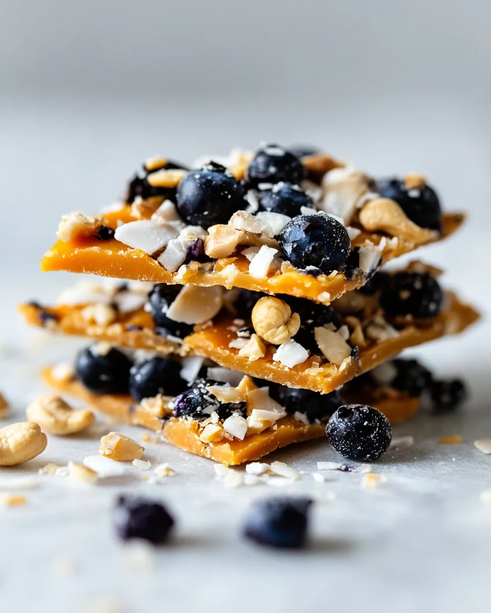 Healthy Sweet Potato Blueberry Coconut Cashew Bark shot