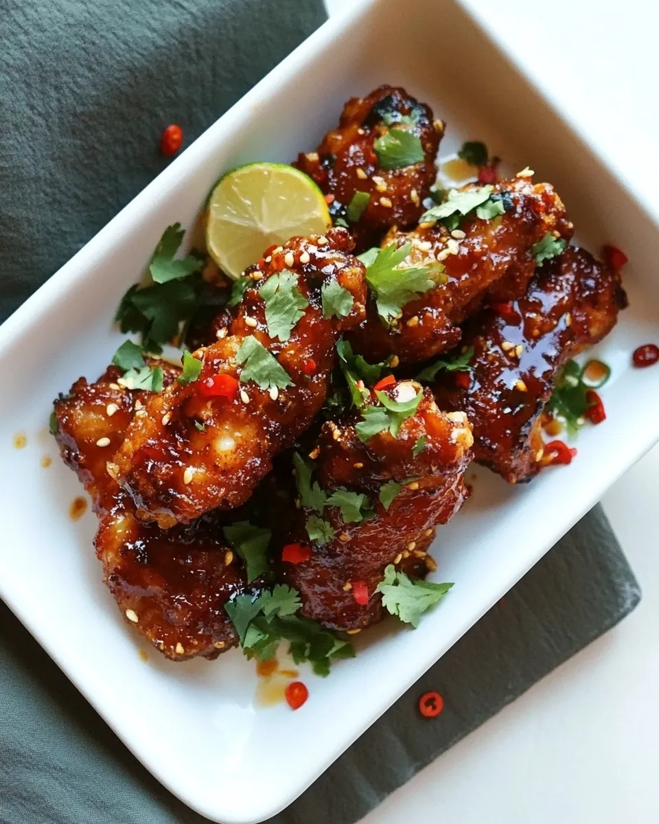 Delicious Sweet and Sour Sticky Thai Boneless Oven Baked Chicken Wings shot