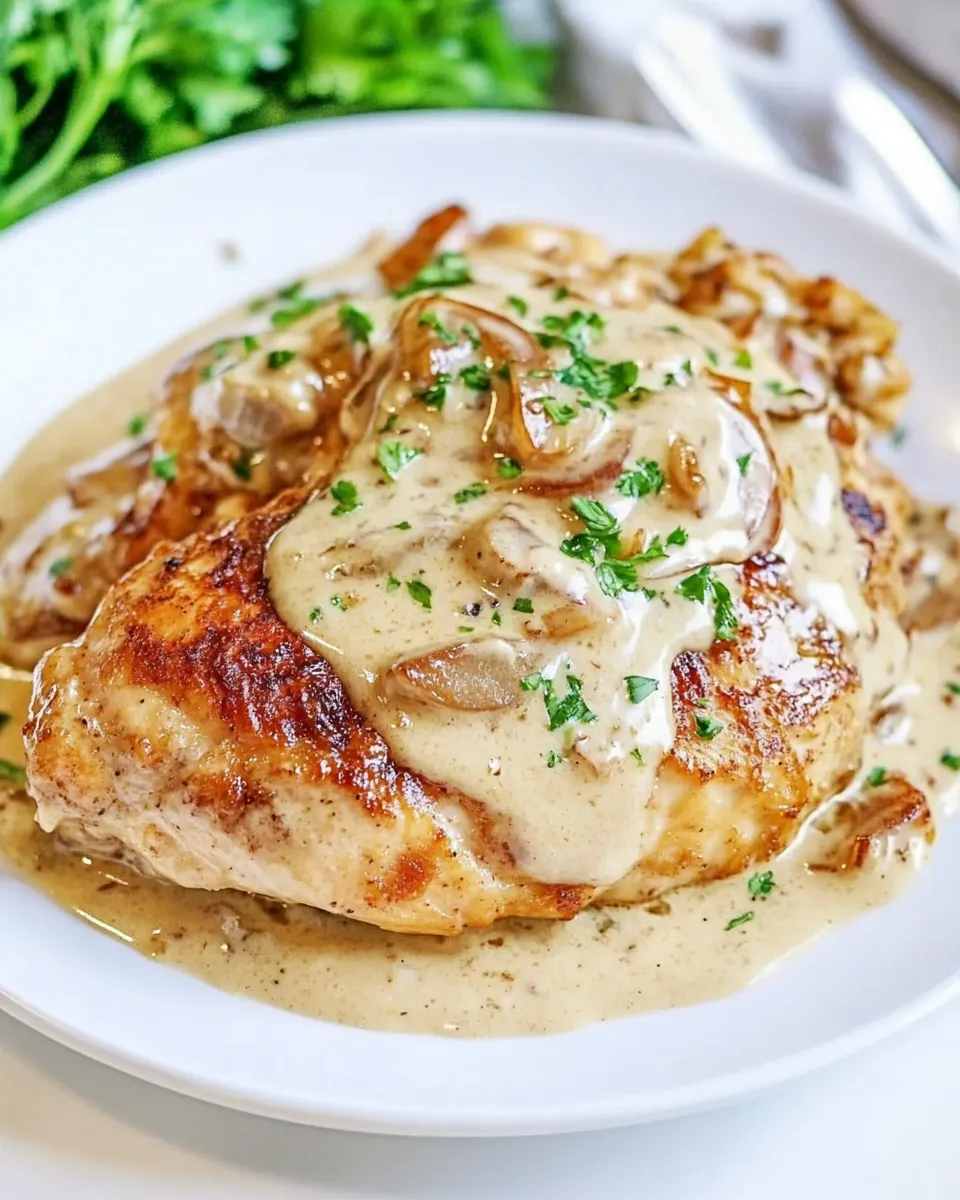 Delicious Texas Roadhouse Smothered Chicken food shot